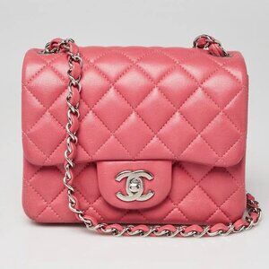 Chanel Pink Quilted Lambskin Leather Classic Square Mini Flap Bag